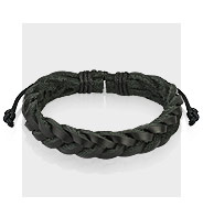 Black Leather Bracelet with Cross Braided Strips
