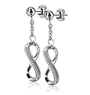 Pair of CZ Paved Infinite Dangle on Ball 316L Stainless Steel Earring Studs
